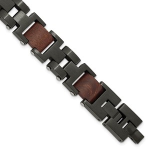 Black Bow Jewelry 15mm Black Plated Stainless Steel & Wood Link Adj. Bracelet, 8.5 Inch - 1 of 4