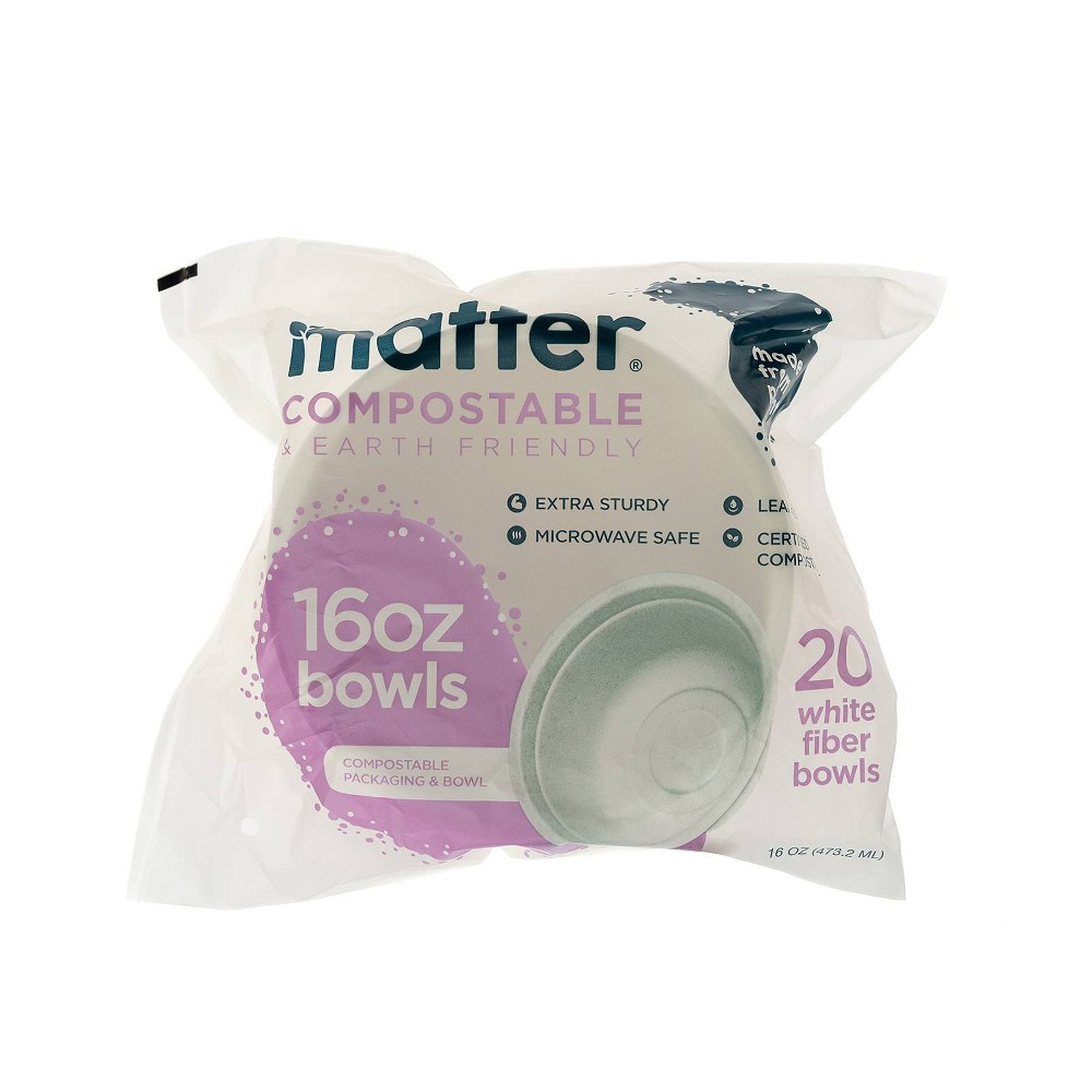 Matter Compostable Fiber Disposable Bowls - White - 16oz/20ct
