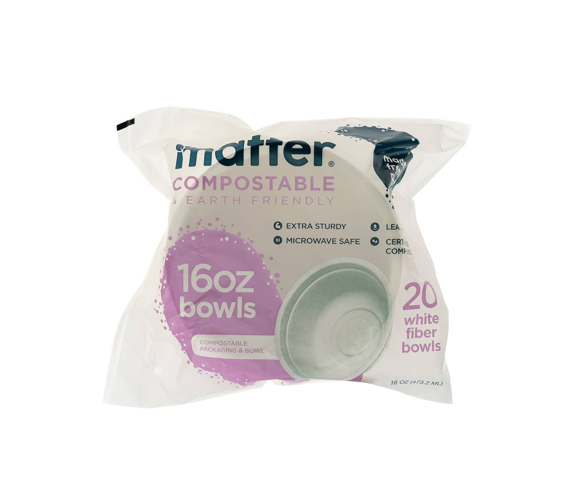 Matter Compostable Fiber Disposable Bowls - White - 16oz/20ct