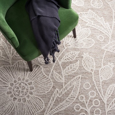 Natural Ivory Floral Hand-Tufted Wool Area Rug 5' x 8'