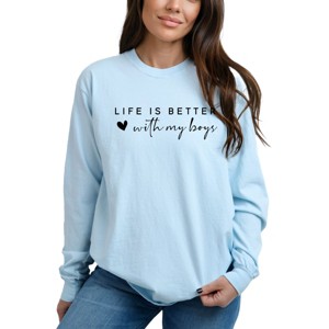 Simply Sage Market Life Is Better With My Boys Heart Garment Dyed Long Sleeve - 1 of 4
