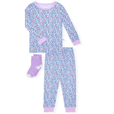 Sleep On It Infant & Toddler Girls 2-Piece Super Soft Jersey Snug-Fit Pajama Set with Matching Socks