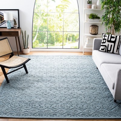 Blue Geometric Hand-Tufted Wool Area Rug 6' x 9'