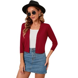 BLUEMING Womens Soft Knit Sweater Cardigan Bracelet Sleeve Open Front Cardigan Above Hip Length Cardigan - 1 of 4
