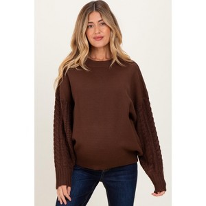 Pinkblush Brown Cable Knit Sleeve Round Neck Sweater - 1 of 4