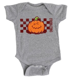 The Juniper Shop SmileyWorld Pumpkin Face Checkered Baby Short Sleeve Bodysuit - 1 of 4