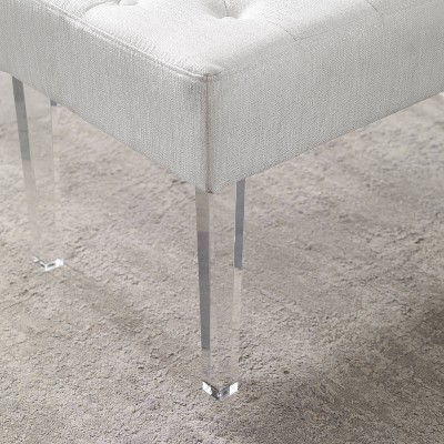 Ella White Tufted Linen Bench with Acrylic Legs