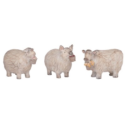 Transpac Rustic Farm Animal Figurine Set of 3 Decorative Resin Objects for Spring Tabletop Decor and Gift Giving