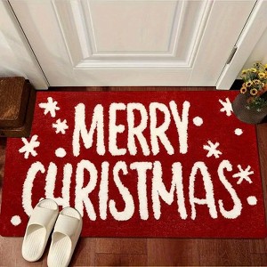 Lomsoe Red Snowflake Christmas Door Flannel Mat,Soft Flannel Floor,Living Room Christmas Festive Welcome Mat - 1 of 4