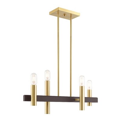 Helsinki Satin Brass & Bronze 4-Light Linear Chandelier with Crystal Accents