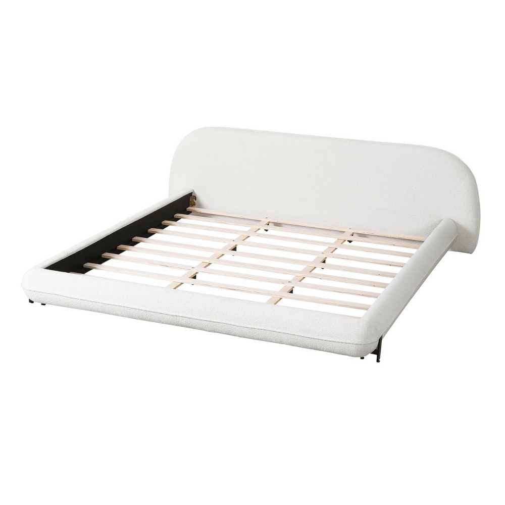Christopher Knight Home King Platform Bed Boucle Curved Wood/Metal White