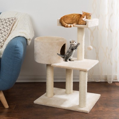 Beige 3-Tier Cat Tree with Sisal Rope Scratching Posts