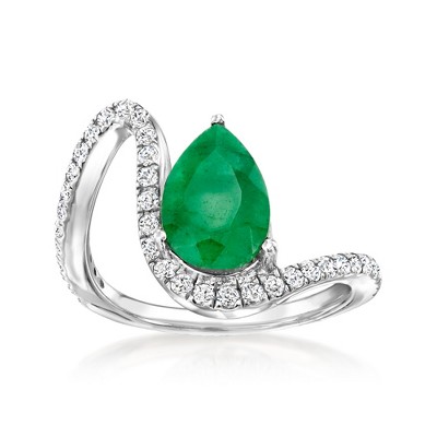 Ross-Simons 2.00 Carat Emerald and .70 ct. t.w. White Topaz Wavy Ring in Sterling Silver
