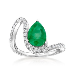 Ross-Simons 2.00 Carat Emerald and .70 ct. t.w. White Topaz Wavy Ring in Sterling Silver - 1 of 4