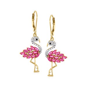 Ross-Simons 1.60 ct. t.w. Pink Topaz and .40 ct. t.w. White Zircon Flamingo Drop Earrings With Black Spinel Accents in 18kt Gold Over Sterling - 1 of 4