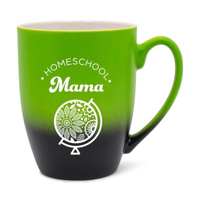 Elanze Designs Homeschool Mama Two Toned Ombre Matte Green and Black 12 ounce Ceramic Stoneware Coffee Cup Mug