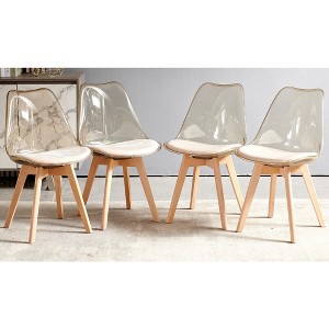 Spoon Shaped Plastic Dining Chair, Set of 4, Metal & Wood Leg, Some Have Soft Cushions - 1 of 4