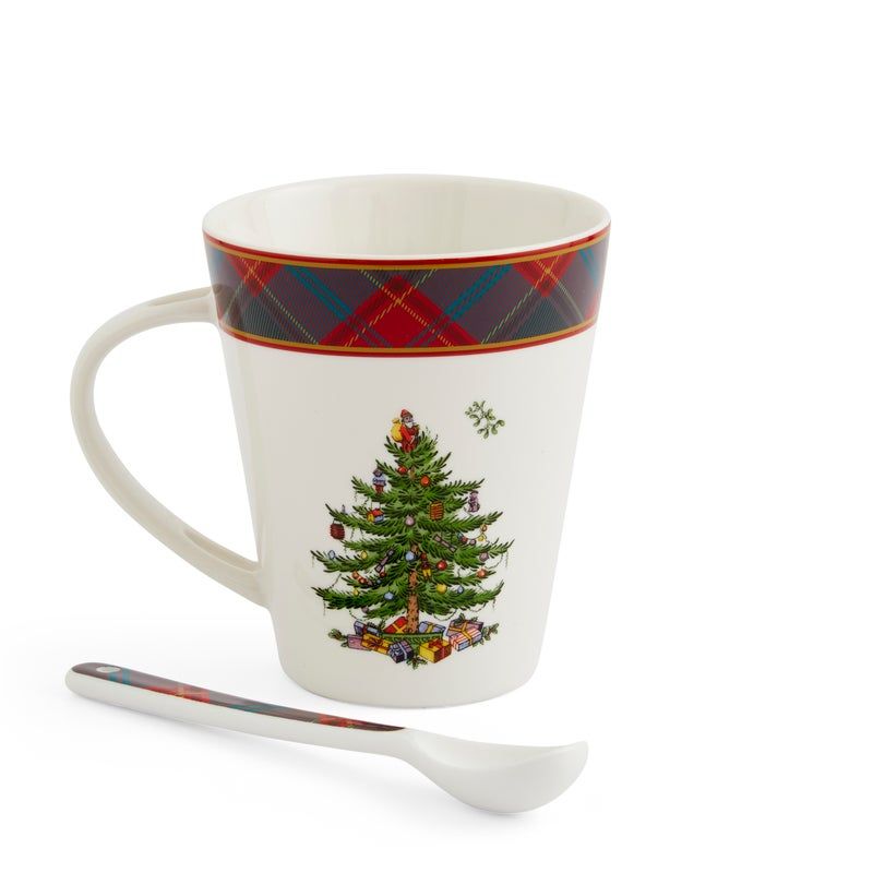 Spode Christmas Tree Tartan Mug & Spoon Set - 14 oz., 2 of 5