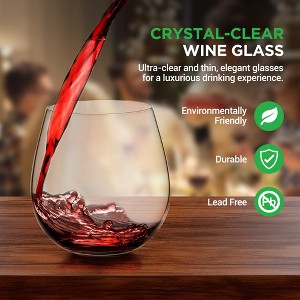 NutriChef Crystal Clear Stemless Wine Glass Set, Ultra Clear, Hand-Blown - 1 of 4