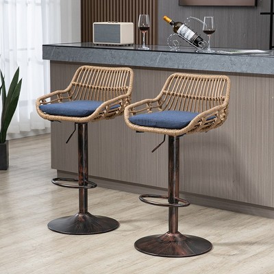 2Pcs Swivel Bar Stools With Footrest, Metal Frame, Up To 250 Lbs Load Bearing Capacity Retro Adjustable Height 35.04" To 42.9" Bar Chairs