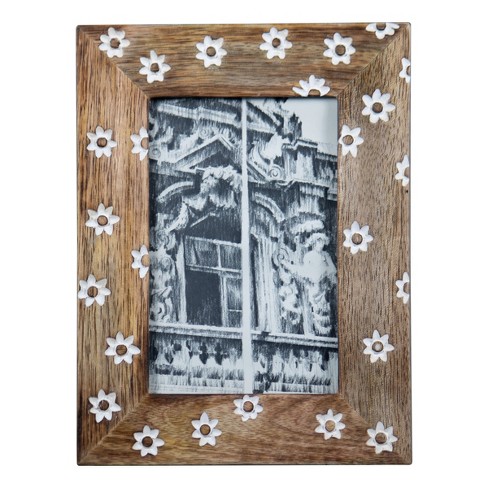 Picture Frame Glass Hand-painted Flowers Holds 4x6 Photo Easel