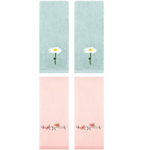 REGALWOVEN 4 Pcs Floral Pattern Cotton Bathroom Hand Towel - 1 of 4
