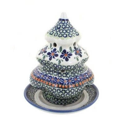 Blue Rose Polish Pottery Mosaic Flower Christmas Tree Luminary