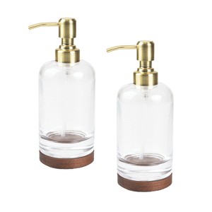 Cameo Soap/Lotion Dispenser with Rust Proof Stainless Steel Gold Pump, Non-Slip Protective Silicone Feet, Heavy Duty Glass with faux Wood - 1 of 4
