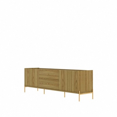 Oak and Gold Modern TV Stand with Storage for 70" TVs