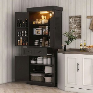 Resenkos 71-Inch Kitchen Pantry with LED Lighting, 6 Door Shelves and 4 Adjustable Shelves, Black - 1 of 4