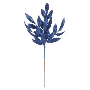Vickerman 22" Midnight Blue Glitter BayLeaf Artificial Spray, 12 per Bag. - 1 of 3