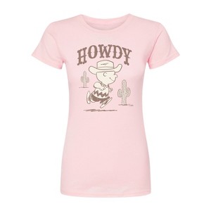 Women's - Peanuts - Howdy Charlie Brown-Juniors Fitted Short Sleeve Graohic T-Shirt Fitted Graphic T-Shirt - 1 of 2