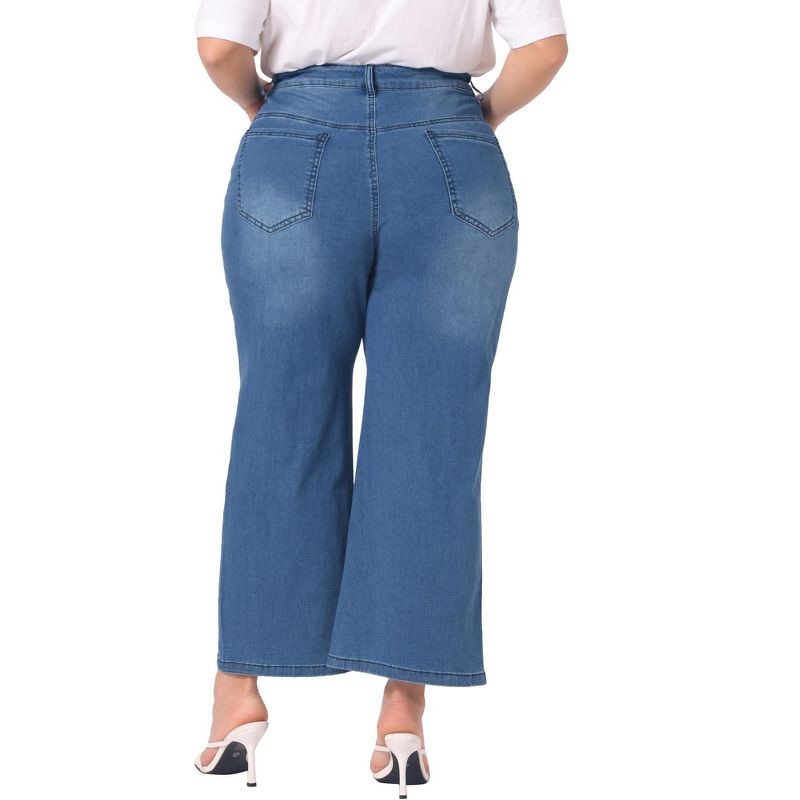 Agnes Orinda Women's Plus Size High Waist Stretchy Washed Button Casual Wide Leg Palazzo Jeans, 4 of 5