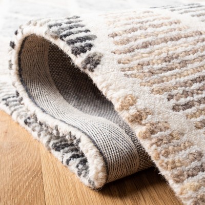 Blue and Beige Hand-Tufted Wool Geometric Runner Rug