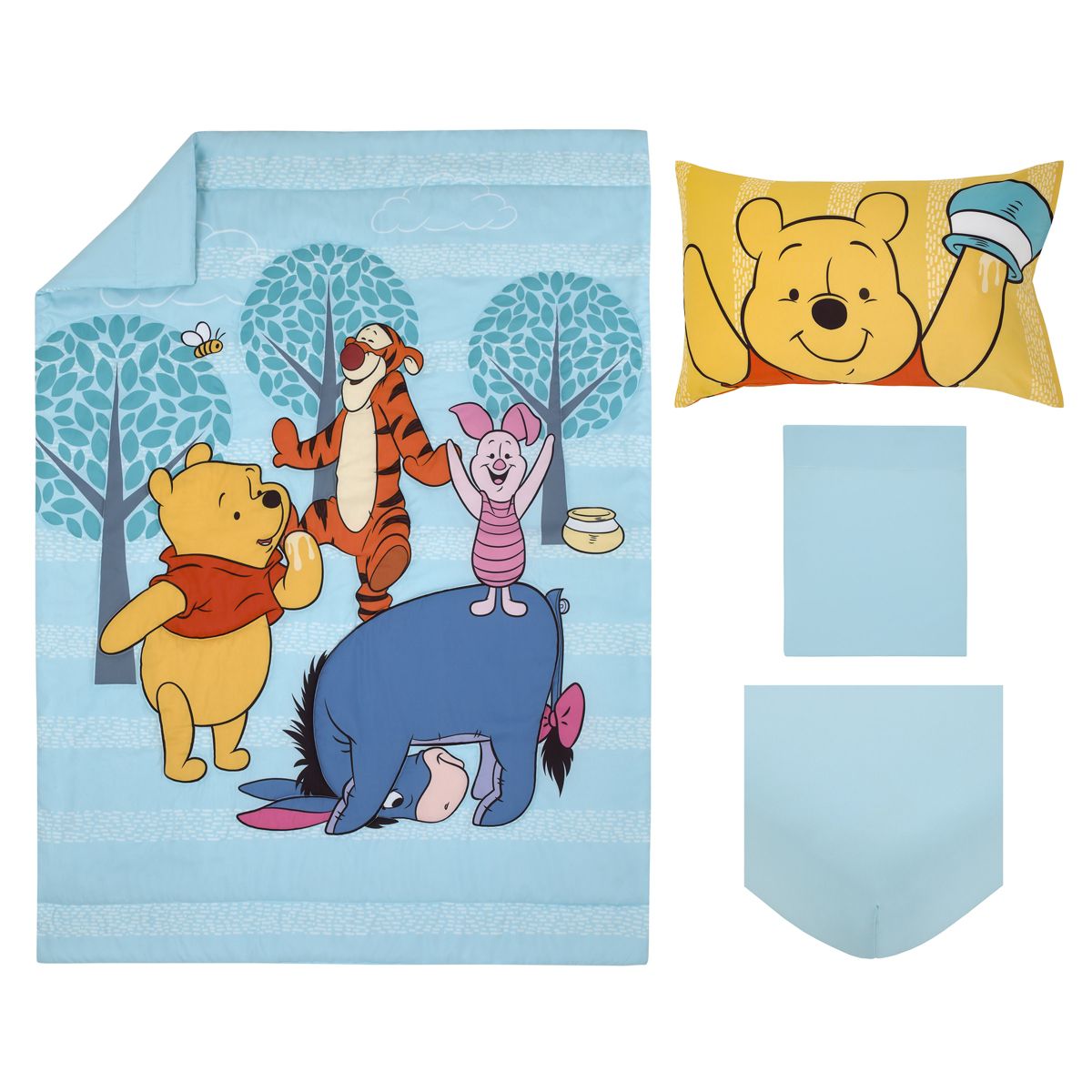 Disney Winnie the Pooh Funny Friends Aqua, Gold, Blue and Orange, Tigger, Eeyore and Piglet 4 Piece Toddler Bed Set - thumbnail 8