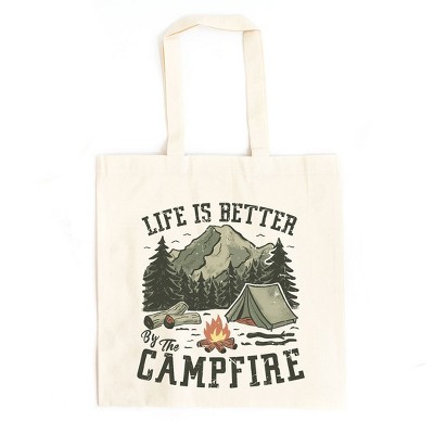 City Creek Prints Life Is Better By The Campfire Tent Canvas Tote Bag - 15x16 - Natural