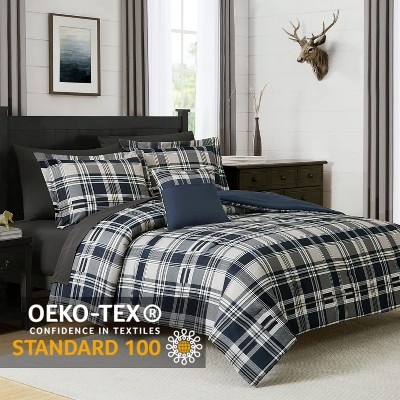 Der Rose BALHAM TRADE-7 Pieces All Season Lightweight Queen Size Comforter Set Classic Plaid Bed in a Bag Beige Brown-Queen 90"x90" — фото 3