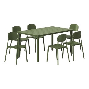WestinTrends Playa 7-Piece Outdoor Rectangular Metal Patio Dining Table Set With Mid-Century Modern Stackable Patio Side Chairs - 1 of 4