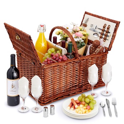 Juvale Juvale Wicker Picnic Basket for 4 with Utensils, Glasses, and Insulated Cooler Bag - Luxury Camping, Picnic Essentials