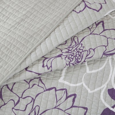 Purple Floral Reversible Cotton Full Quilt Set