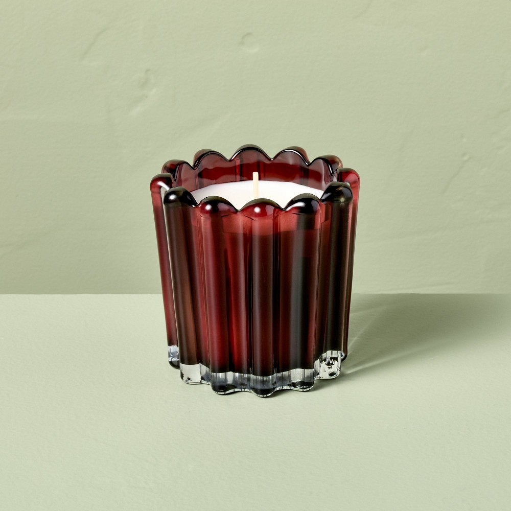 Ribbed Glass Black Oak and Persimmon Jar Candle Burgundy 7oz - Hearth & Hand™ with Magnolia