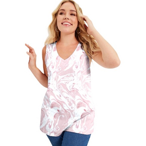 June + Vie by Roaman's Women's Plus Size V-Neck One + Only Tank Top -  30/32, Pink