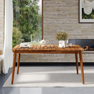 VYNXARIA Acacia Wood Dining Table 6-Person Outdoor Table, Farmhouse Furniture for Patio, Garden, Backyard, Teak