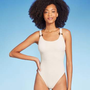 Women's One Shoulder Plunge Cut Out One Piece Swimsuit - Shade & Shore™  Off-White M