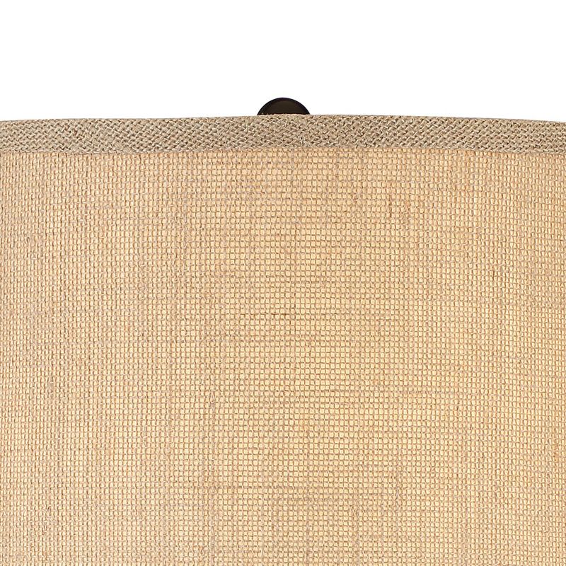 360 Lighting Heather Modern Table Lamps Set of 2 with Square Risers 27 1/4" Tall Dark Iron USB Charging Port Burlap Drum Shade for Bedroom Living Room, 2 of 7