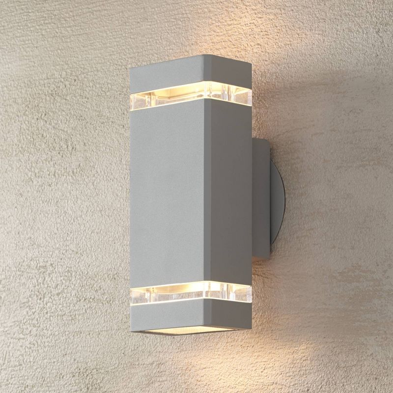 Possini Euro Design Modern Outdoor Wall Light Fixture Matte Silver Up Down 10 1/2" for Post Exterior Barn Deck House Porch Yard Patio Home Outside, 2 of 10