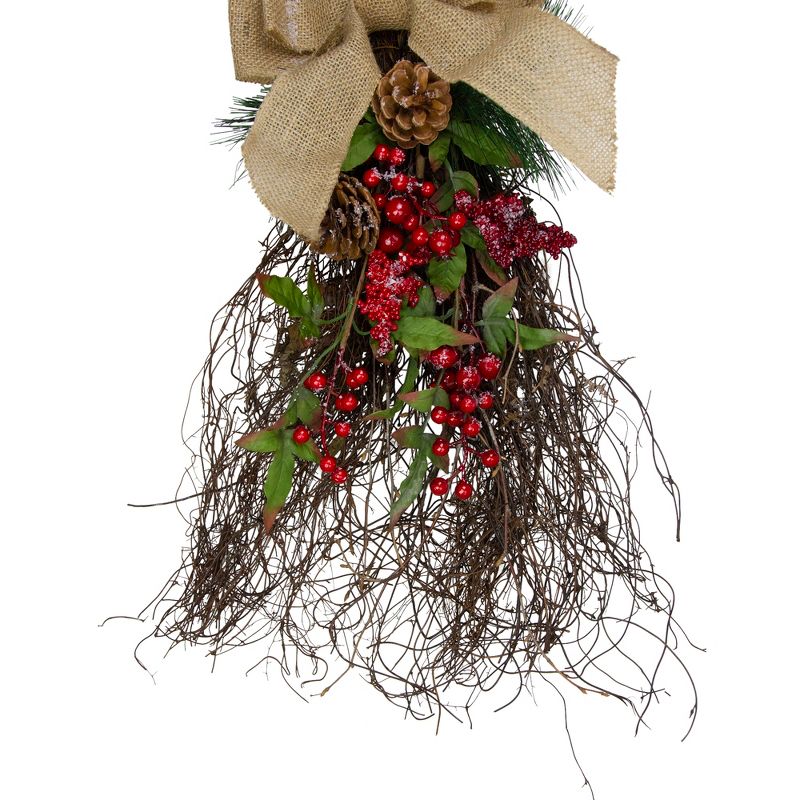 Northlight 24" Iced Berries and Burlap Artificial Christmas Twig Teardrop Swag, 3 of 5