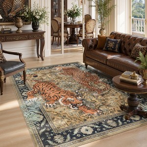 Lantine 5x7 Tiger Leopard Brown Washable Rug, Boho Animal Print