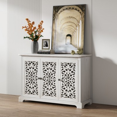 TIRAMISUBEST Antique Sideboard Storage Cabinet, Vintage Accent Cabinet with 3 carving Doors