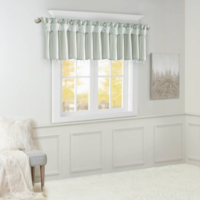 Dusty Aqua Faux Silk Tab Top Valance with Beads